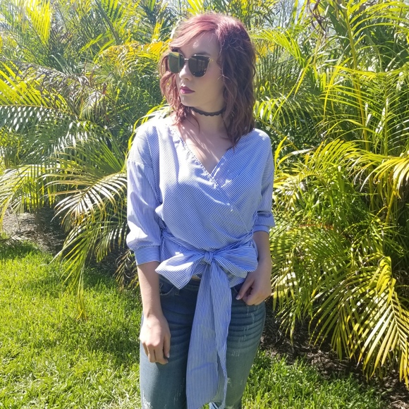 Blue Stripe Wrap Top - Picture 8 of 8